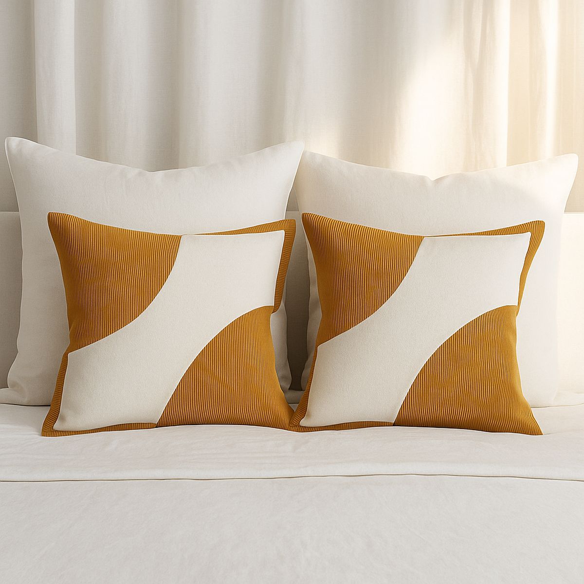 ARMONIA - Set 2 Fundas 45x45cm Felpa Camel Bicolor Estilo Decorativo 686