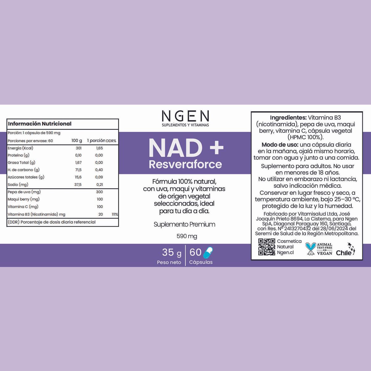 COSMETICA NATURAL NGEN - Suplemento NAD+ y Resveraforce para 2 meses