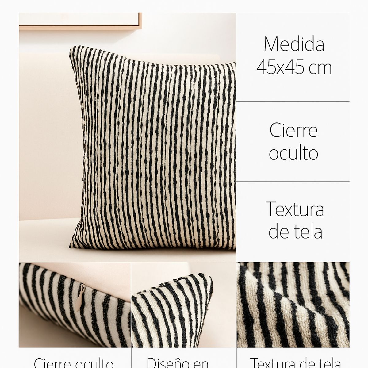 ARMONIA - Pack 2 Fundas Decorativas Chenille Negra 45x45cm Elegante 785