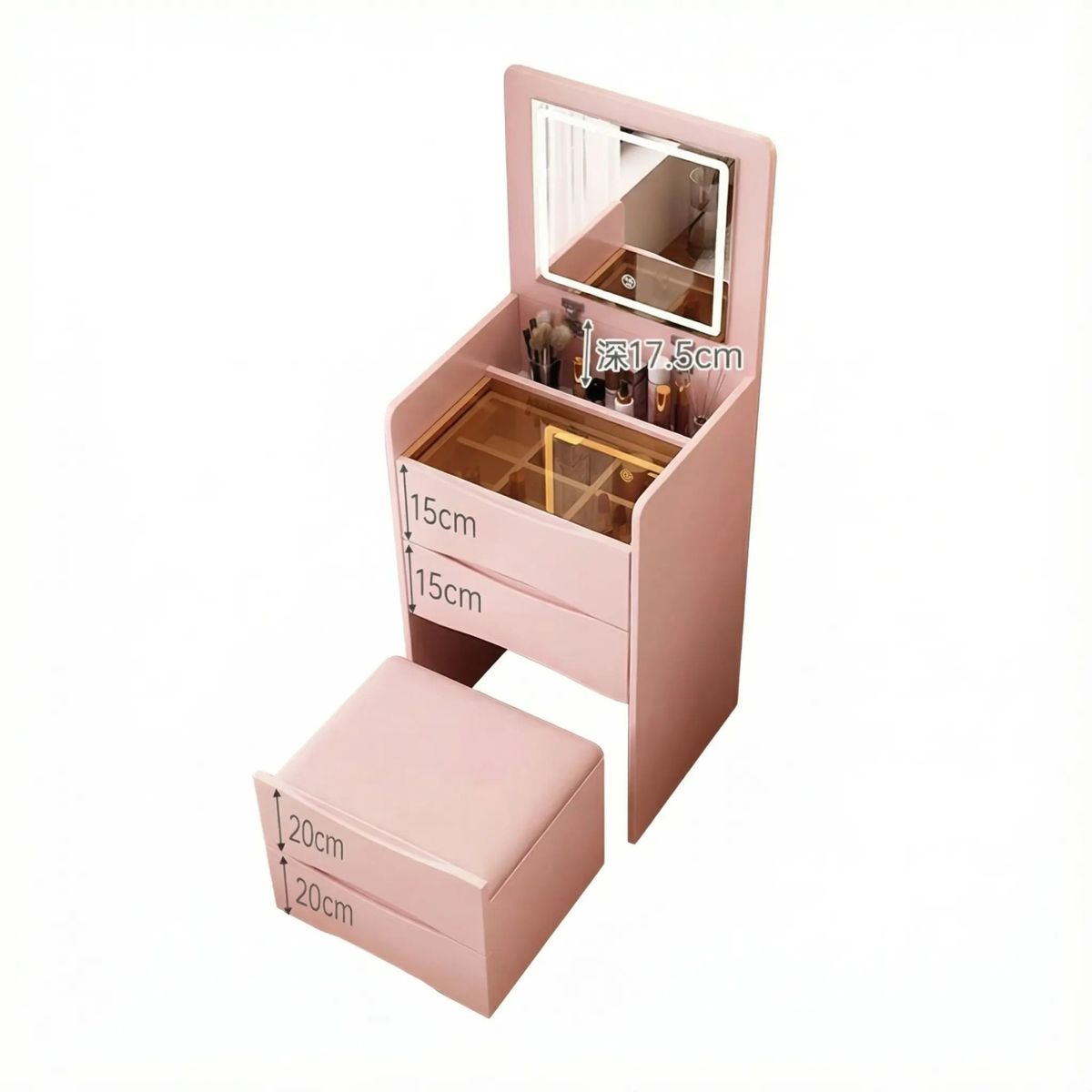 TODOK - Mesa de Maquillaje con Espejo y Lampara  Blanca / Rosa