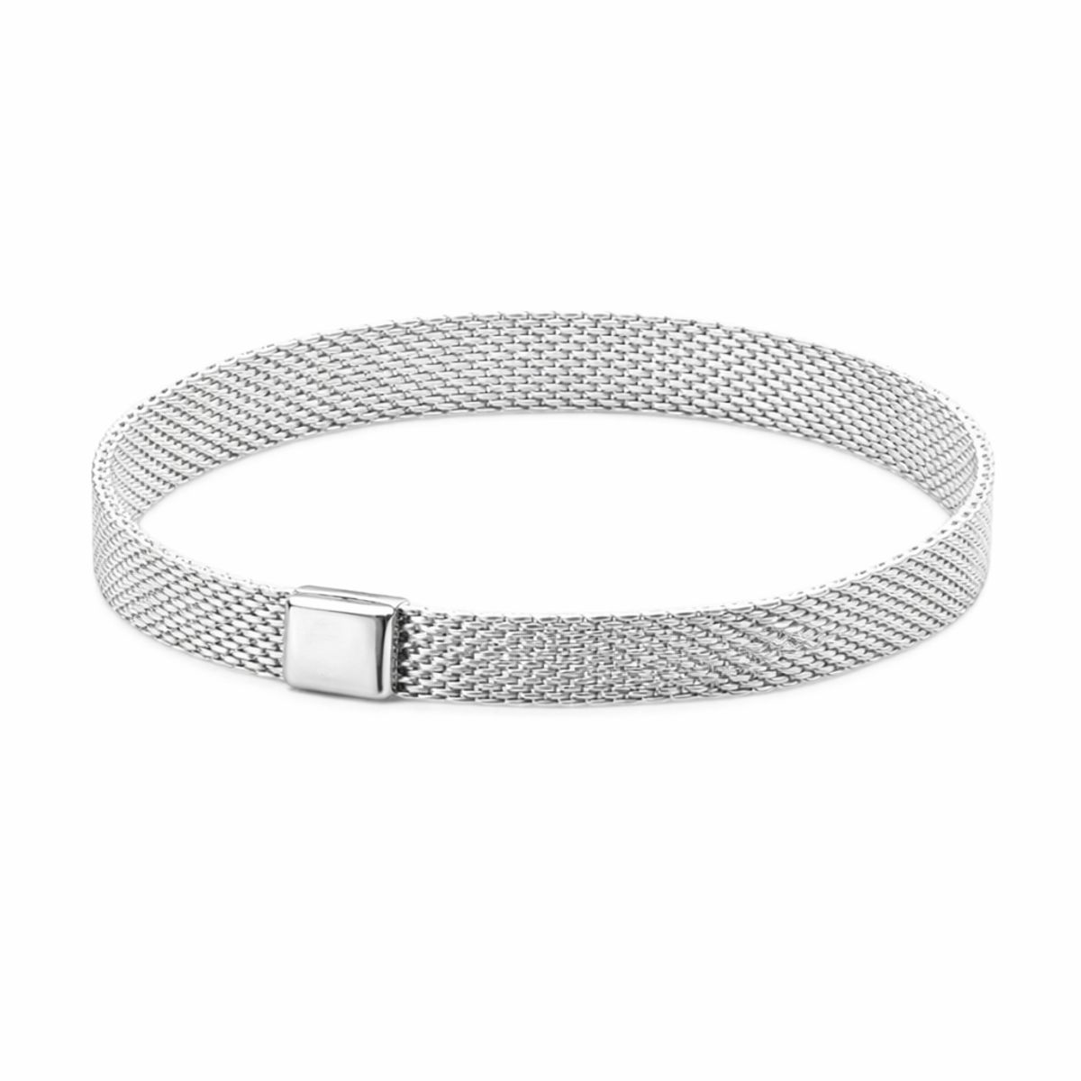 GENERICO - Pulsera de Malla Tejida con Broche Tipo Caja  Plata S925