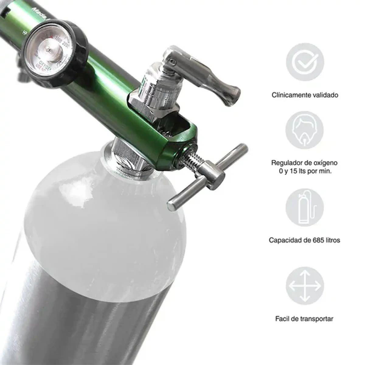 TOPMEDIC - Kit Cilindro Tubo de Oxigeno Medicinal Portatil Tanque De 685 Litros Tipo E + Carro Roller