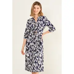 MA GRIFFE - Vestido Estampado Con Cinturon Mujer Crudo Magriffe