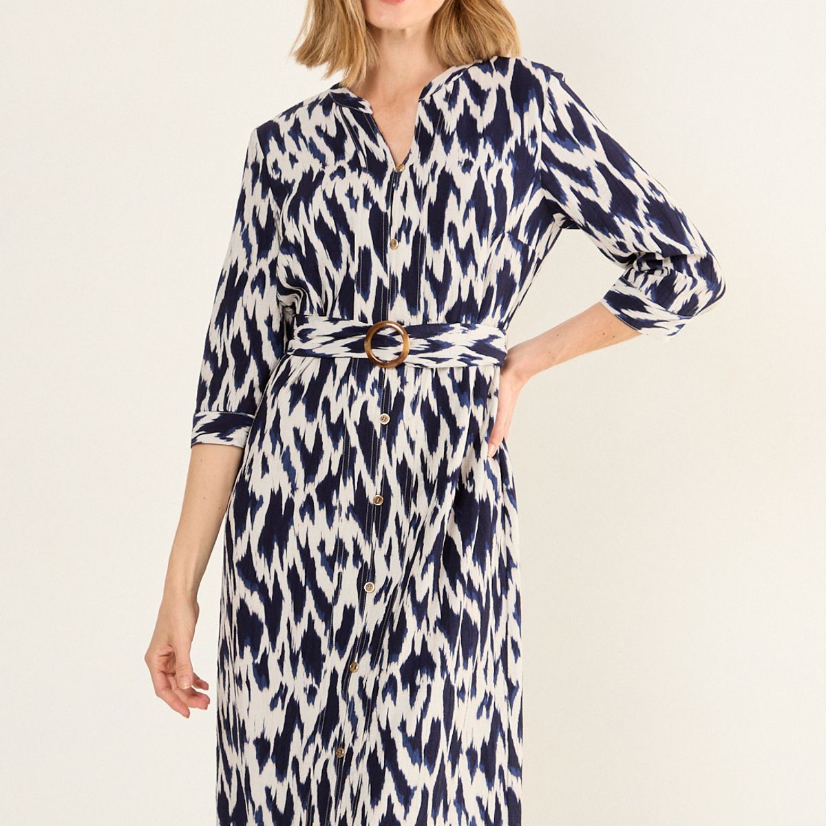 MA GRIFFE - Vestido Estampado Con Cinturon Mujer Crudo Magriffe