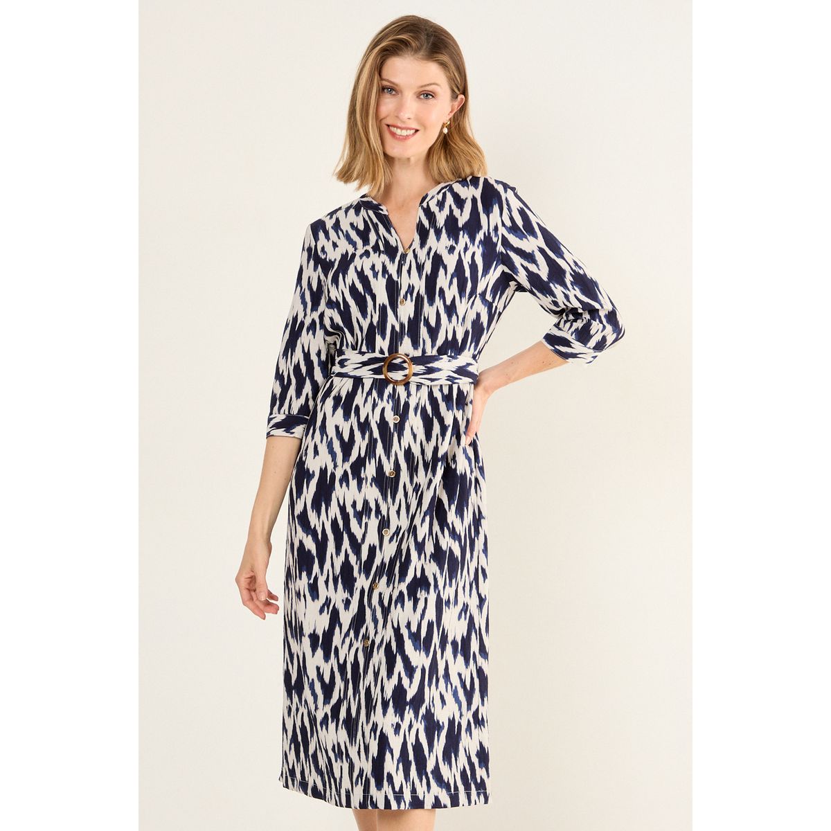 MA GRIFFE - Vestido Estampado Con Cinturon Mujer Crudo Magriffe