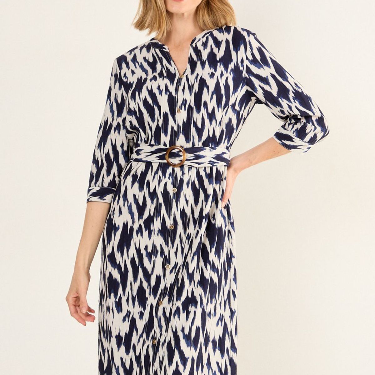 MA GRIFFE - Vestido Estampado Con Cinturon Mujer Crudo Magriffe