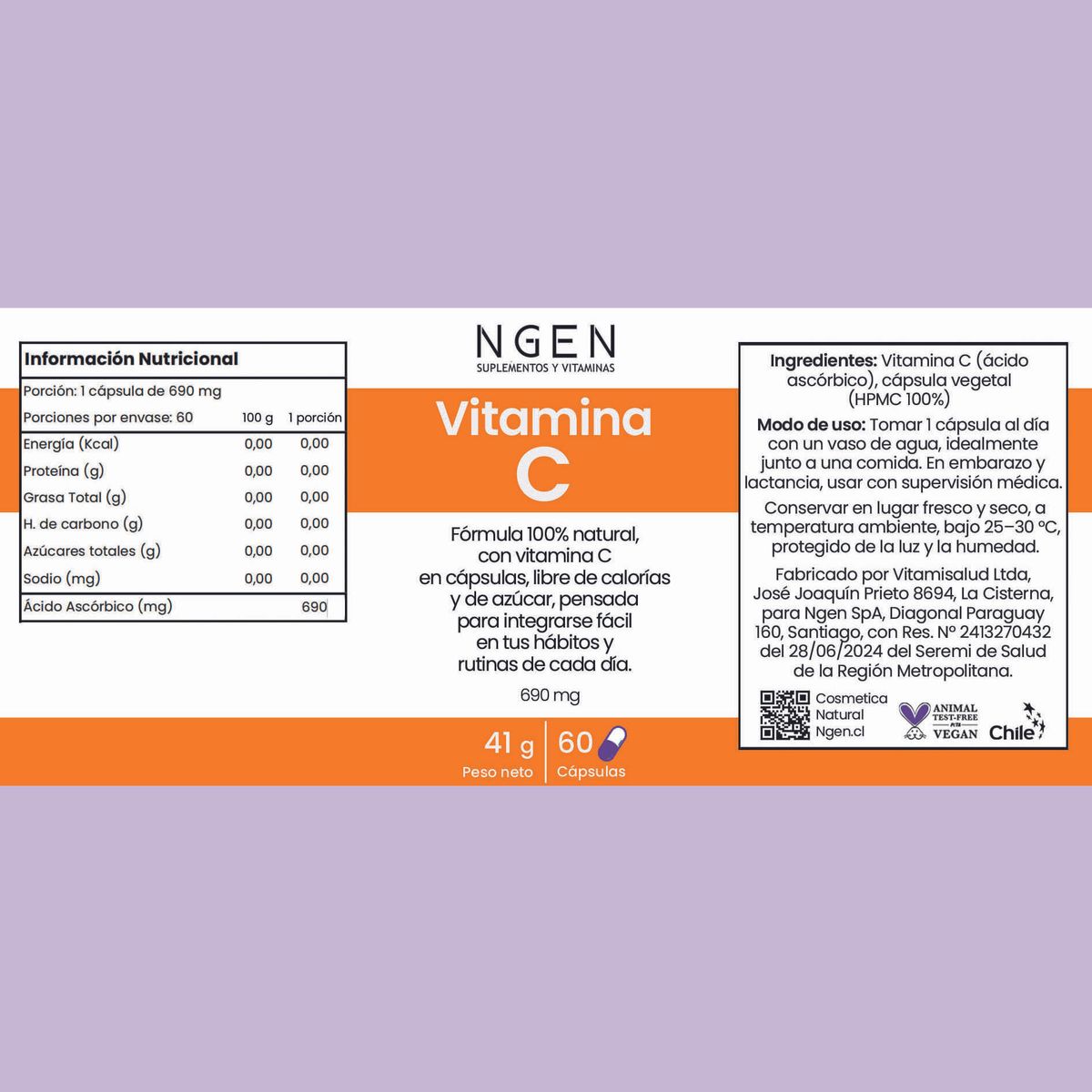 COSMETICA NATURAL NGEN - Vitamina C en cápsulas para 2 meses