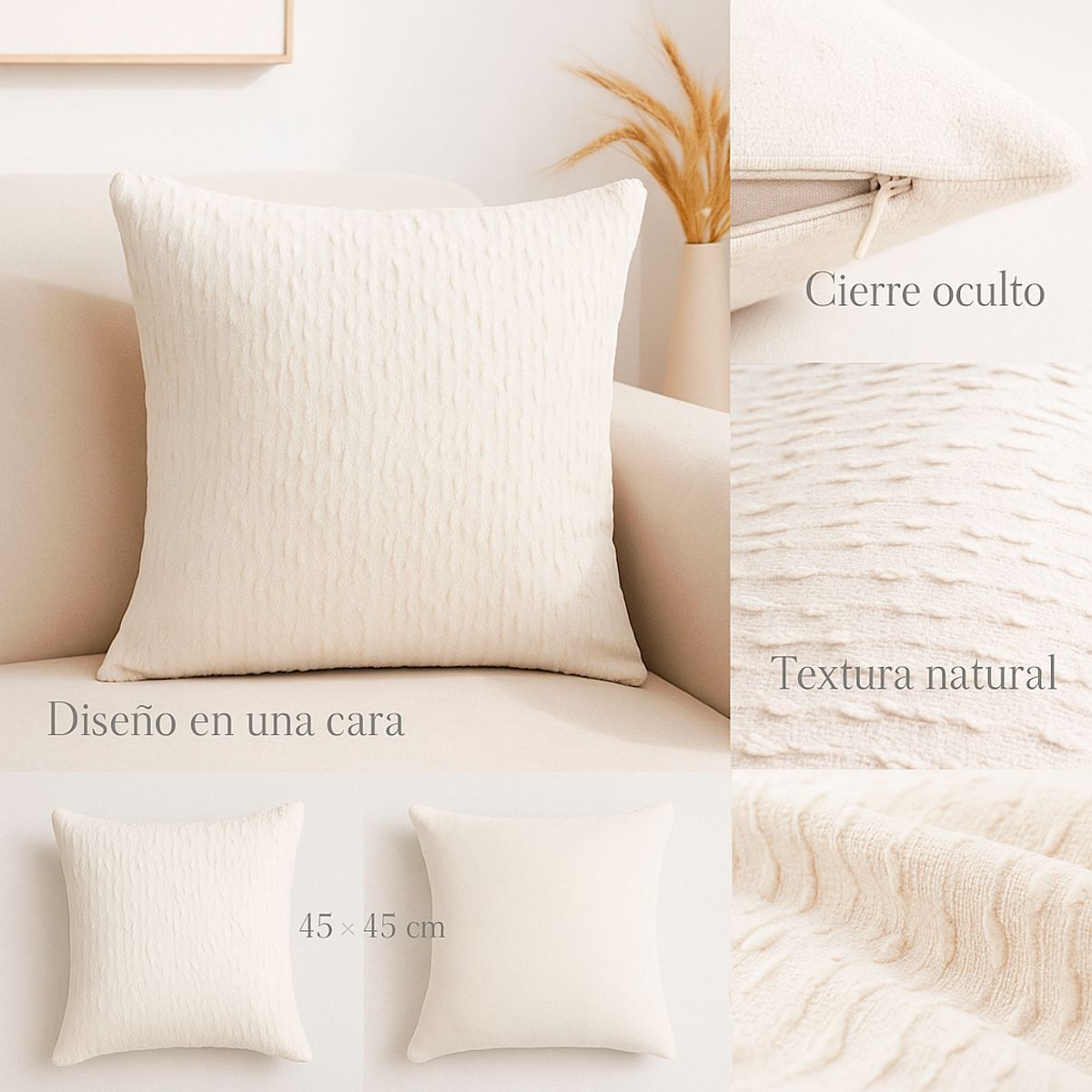 ARMONIA - Pack 2 Fundas Cojín 45x45cm Chenille Blanco 785