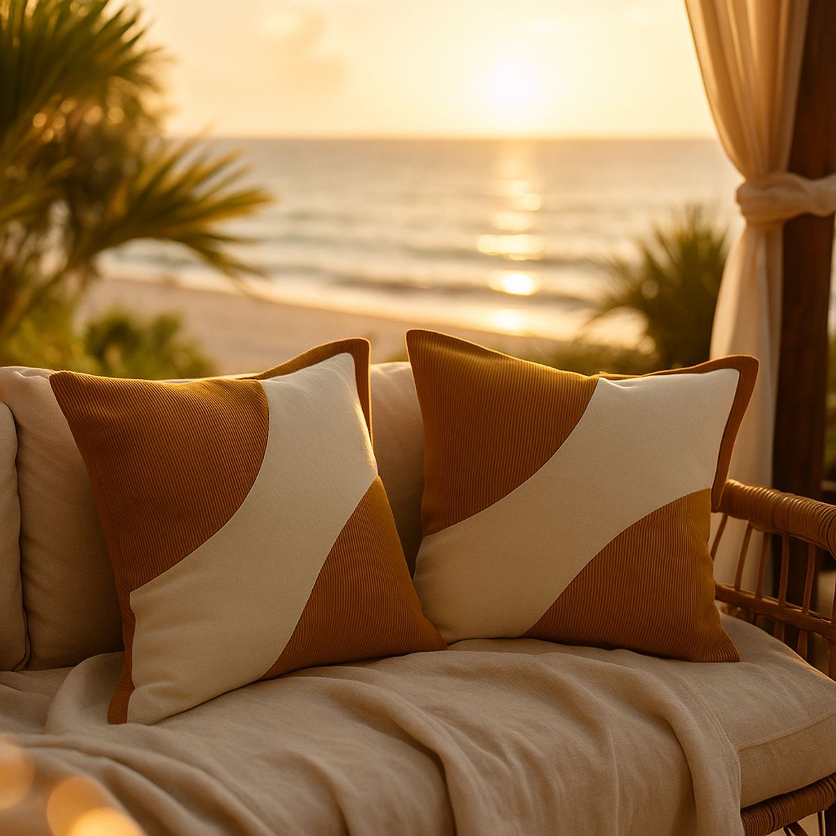 ARMONIA - Pack x2 Fundas Estilo Felpa Camel Bicolor 45x45cm Decorativa 686