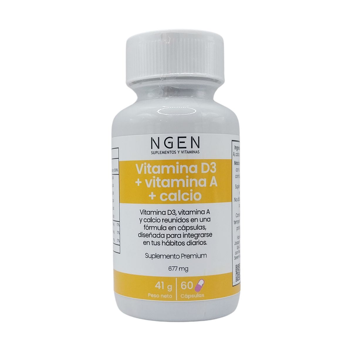 COSMETICA NATURAL NGEN - Suplemento vitamina D3, vitamina A y calcio para 2 meses