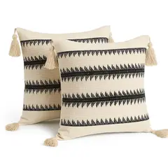 ARMONIA - Set 2 Fundas Decorativas Boho Beige con Borlas Modelo Único 786