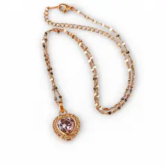 GENERICO - Collar Corazón Bañado en Oro Rosa con Cristal