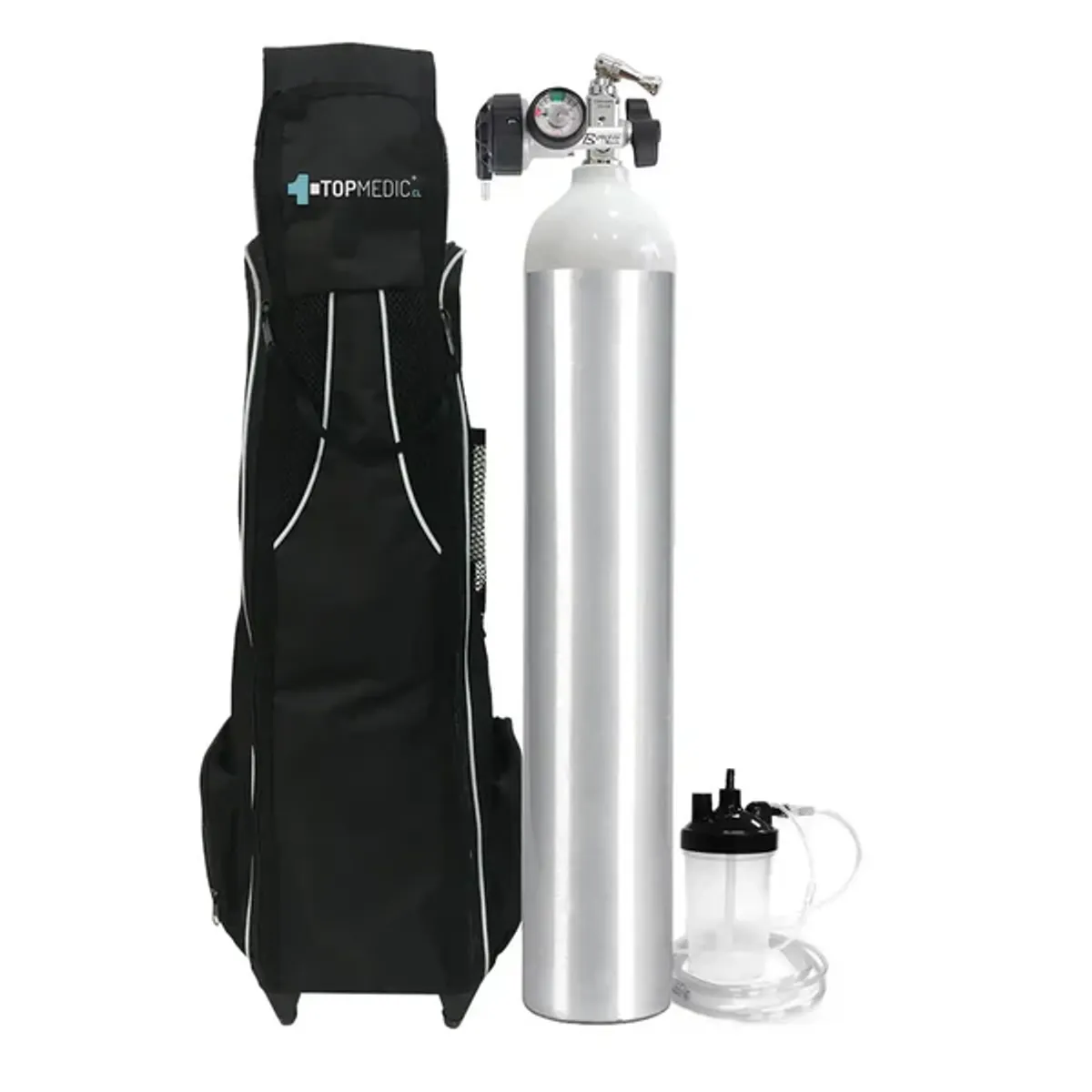 TOPMEDIC - Kit Cilindro Tubo de Oxigeno Medicinal Portatil Tanque De 685 Litros Tipo E + Bolso de Roller