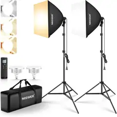 NEEWER - 60x60cm Iluminación Softbox Kit con Soportes Trípode Remoto 45W Bicolor 24G Bombillas LED
