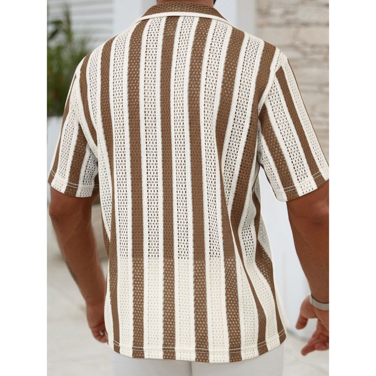 LIKE SHOP - Camisa De Punto Hombre Manga Corta Tejida Hilo Moda Tendencia 0284
