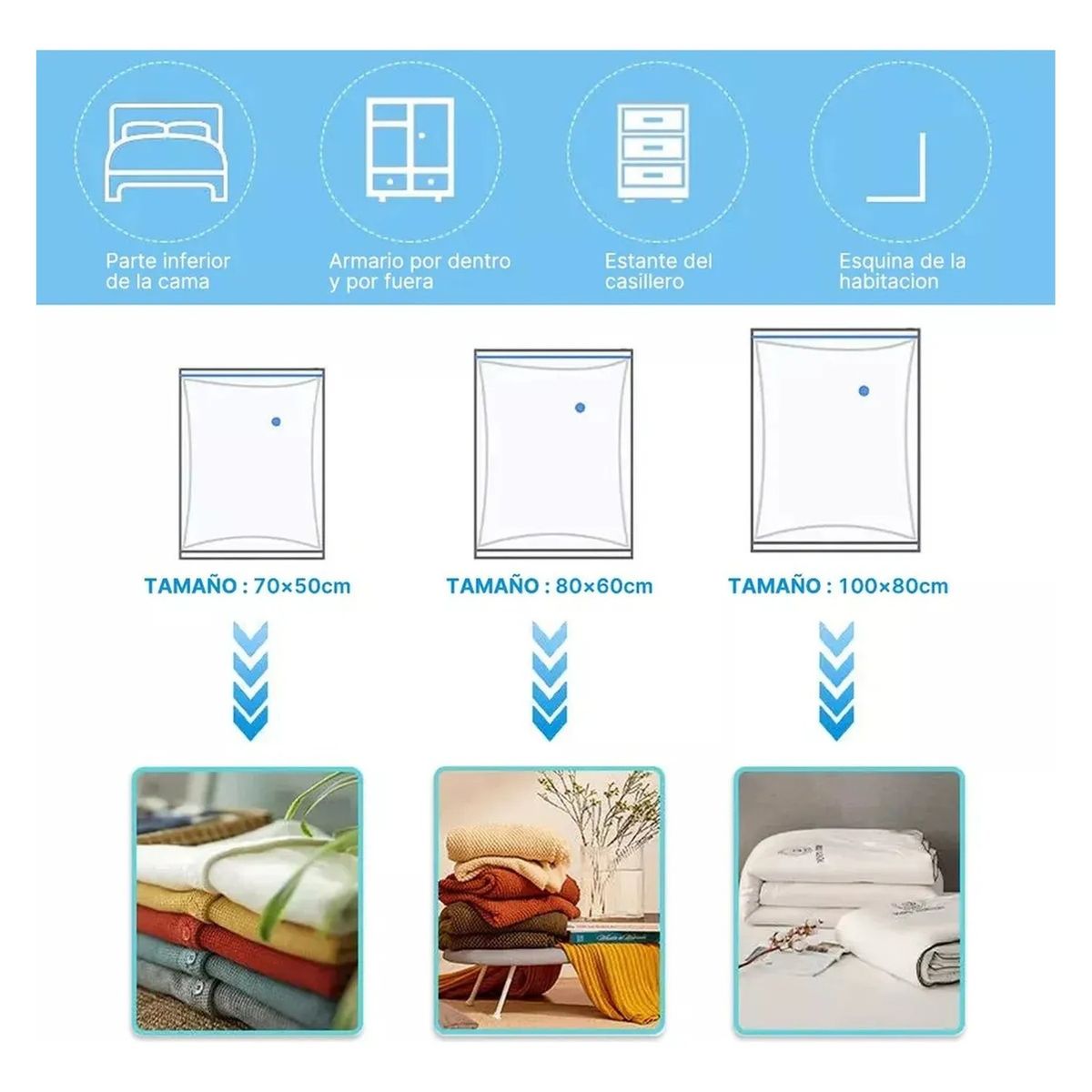 GENERICO - Bolsas Almacenamiento Al Vacío PA Reutilizables Con Bomba Automática