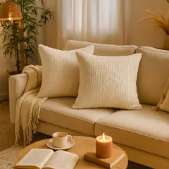 ARMONIA - Pack 2 Funda Cojín Estilo Chenille Blanco 45x45 785