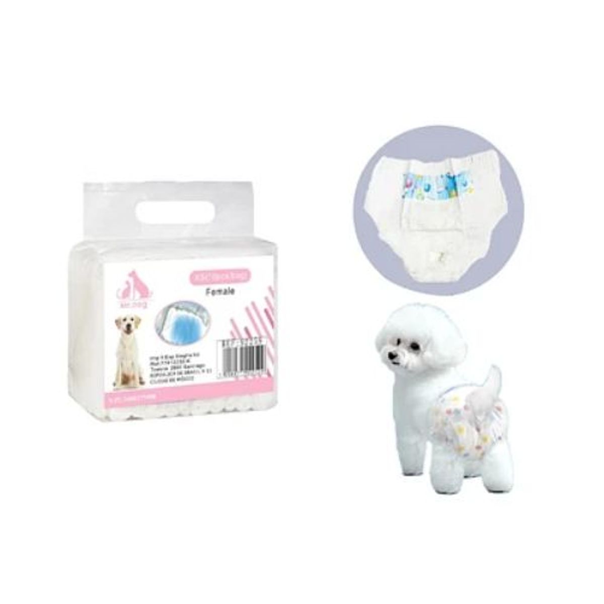 GENERICO - Pañal para perra talla XS 1-3kg 24-32cm Rosado