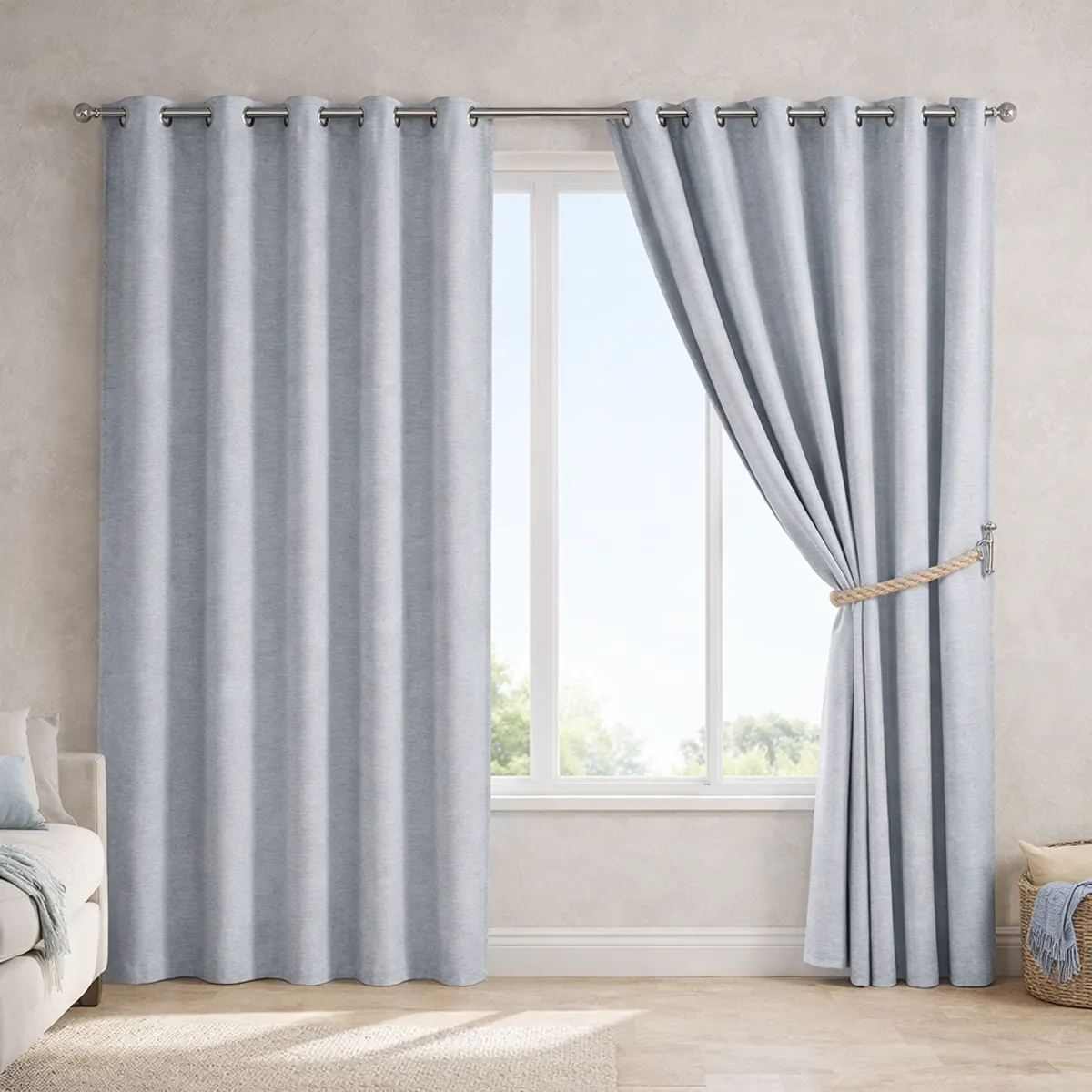 ARMONIA - Cortina Decorativa Gris Blackout Forro Blanco 2 Paños N°113
