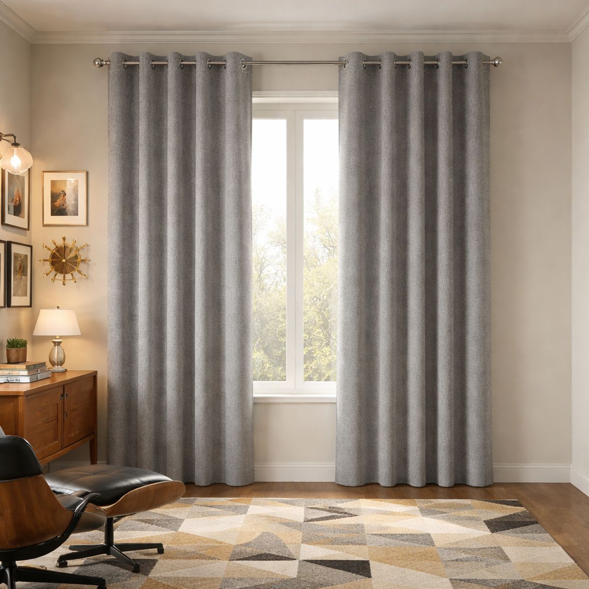 ARMONIA - Cortina Decorativa Gris Forro Blanco 2 Paños Blackout N°103