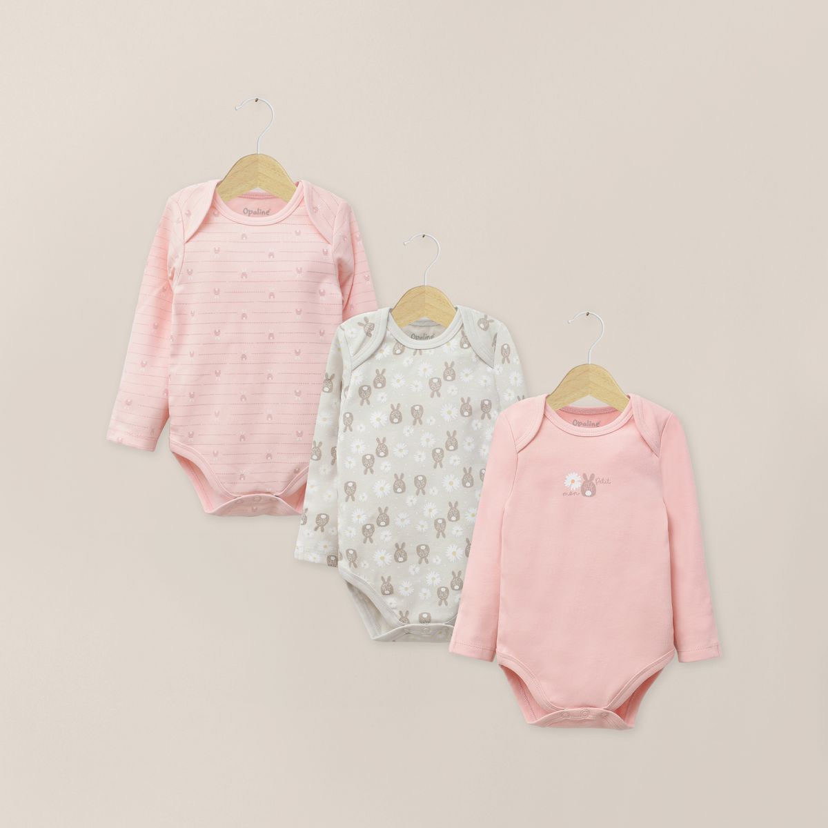 OPALINE - Pack Bodies Bebe Niña Rosa Viejo