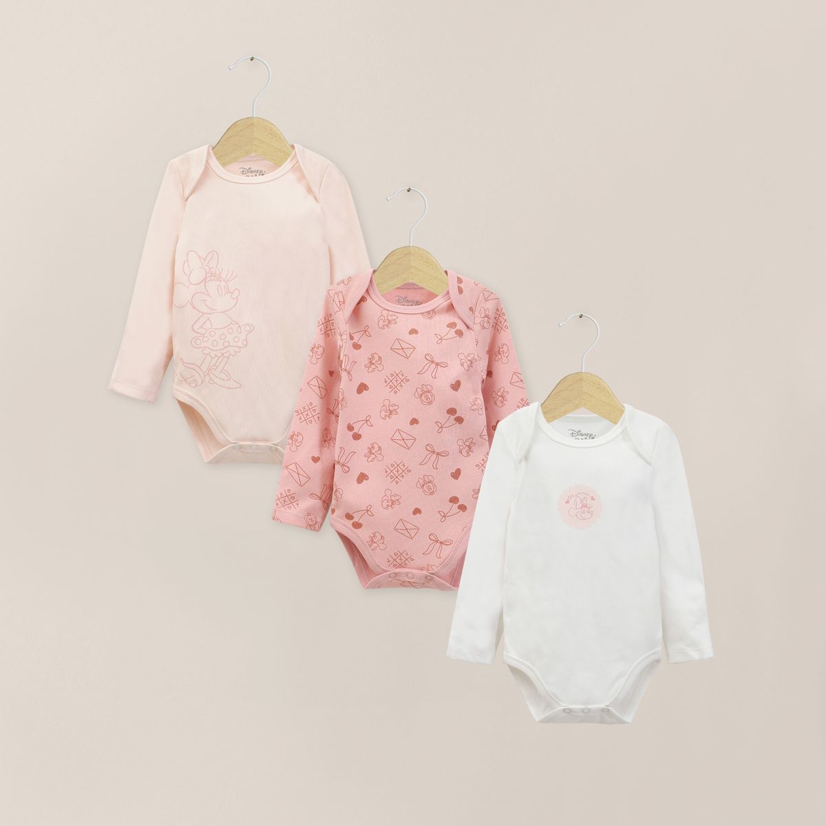 OPALINE - Pack Bodies Manga Larga Bebe Niña Rosado Disney