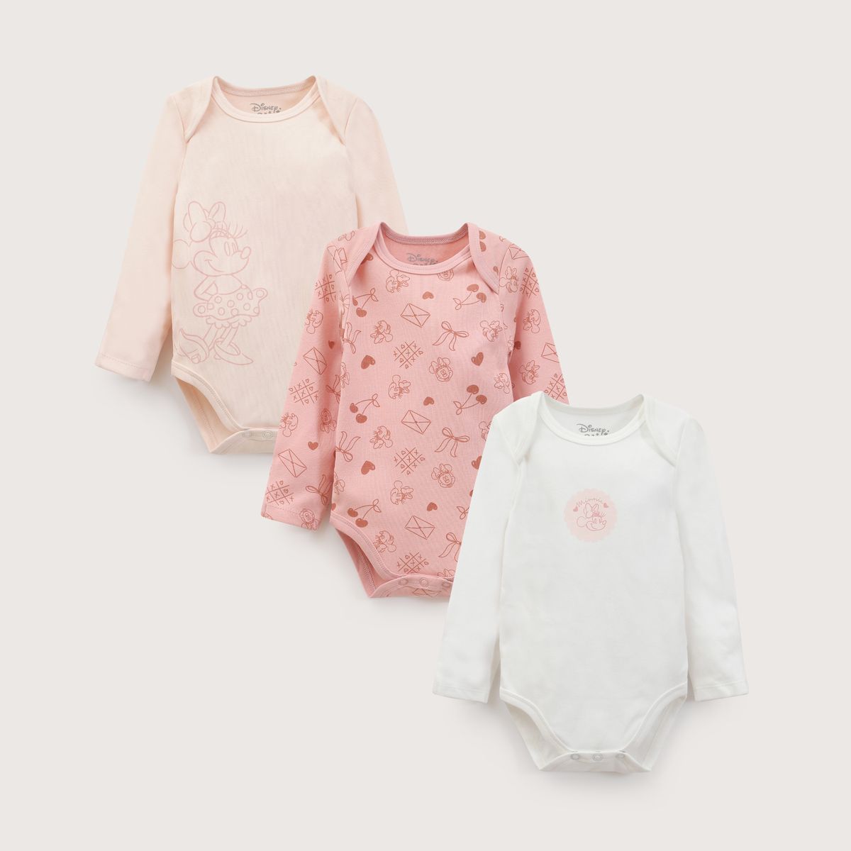 OPALINE - Pack Bodies Manga Larga Bebe Niña Rosado Disney