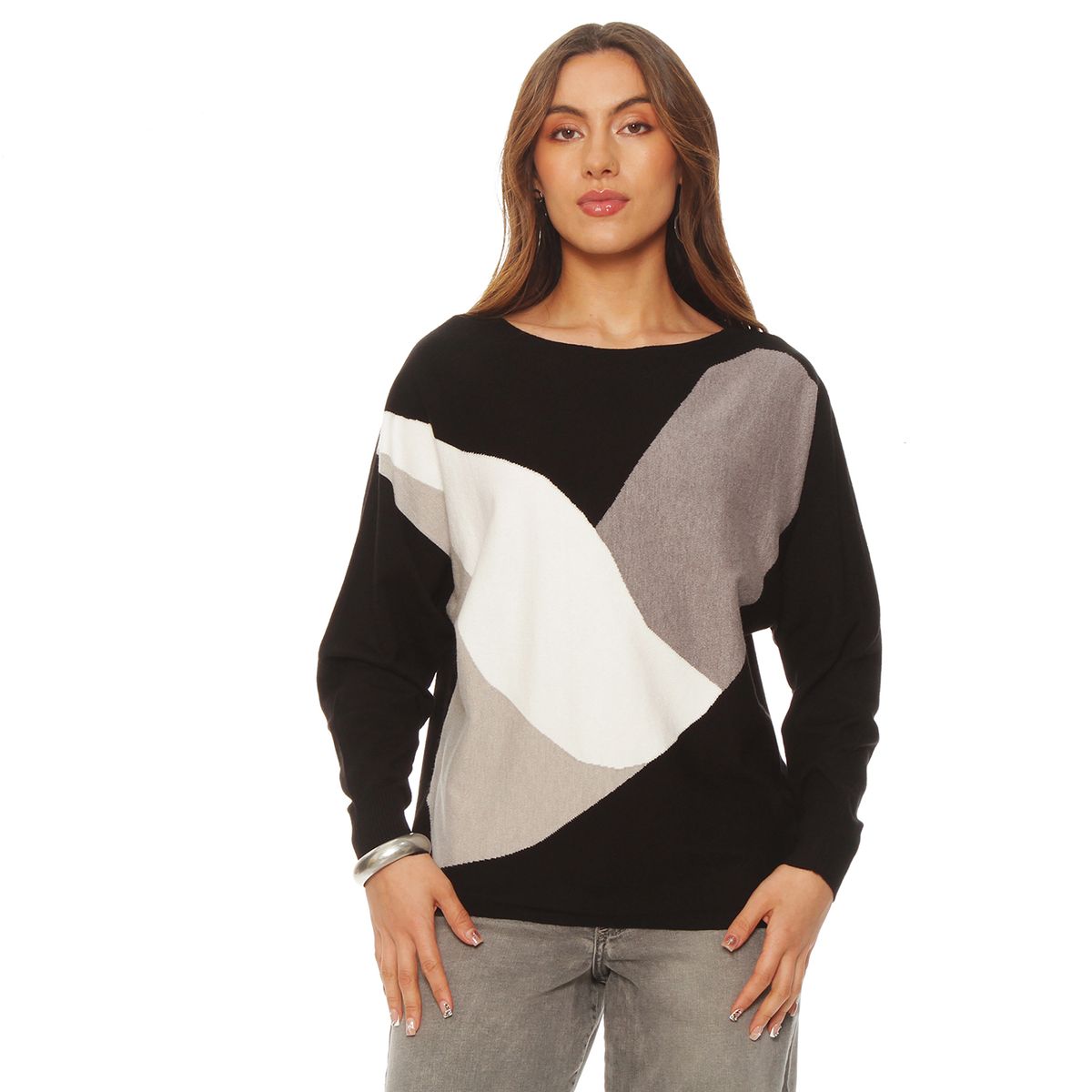 WADOS - SWEATER MANGA LARGA GEOMETRICO ESCOTE REDONDO
