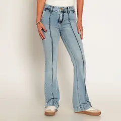 WADOS - JEANS MUJER FLARE ALFORZA TIRO ALTO PRETINA BASICA 1 BOTON