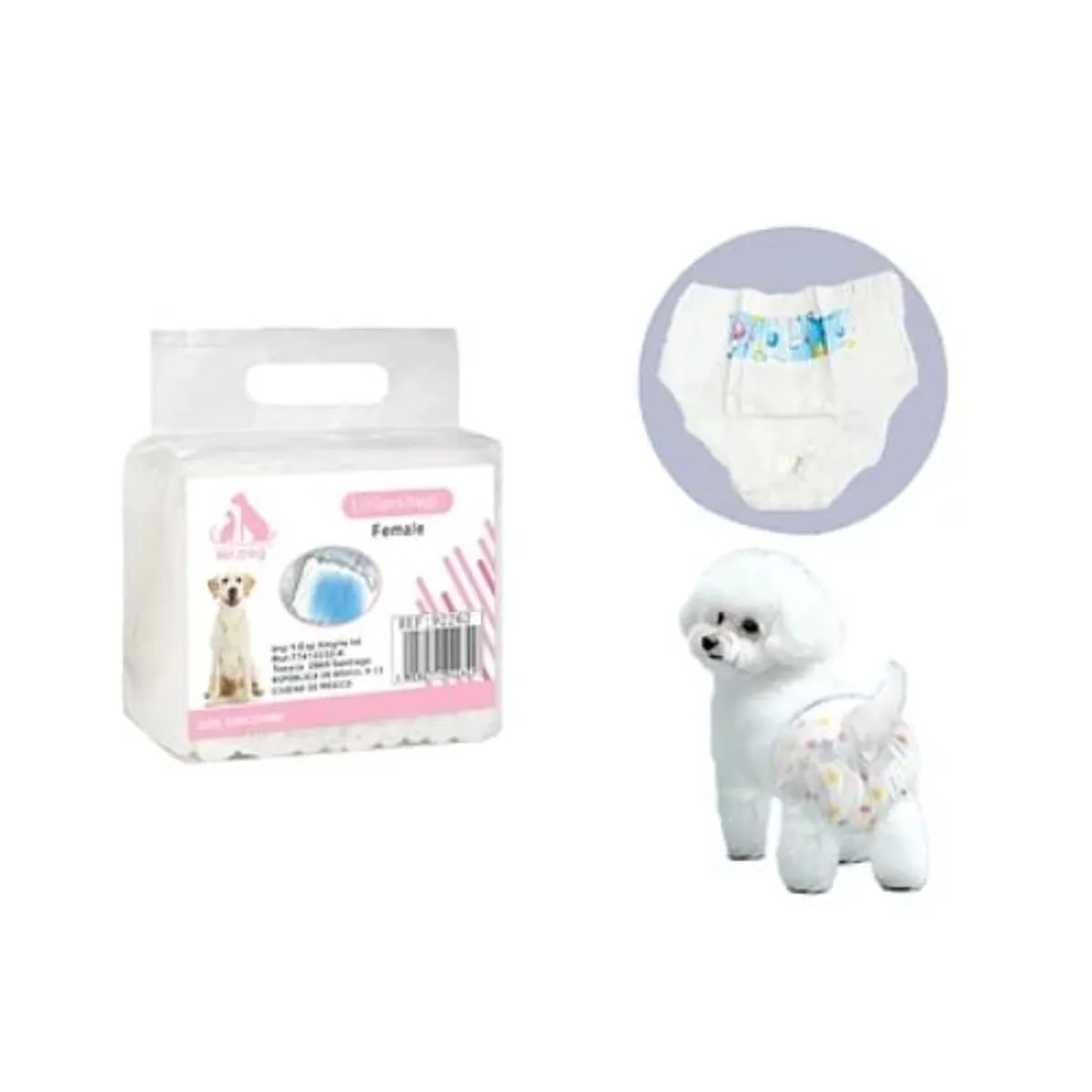 GENERICO - Pañal para perra talla L 10-15kg 30-51cm Rosado