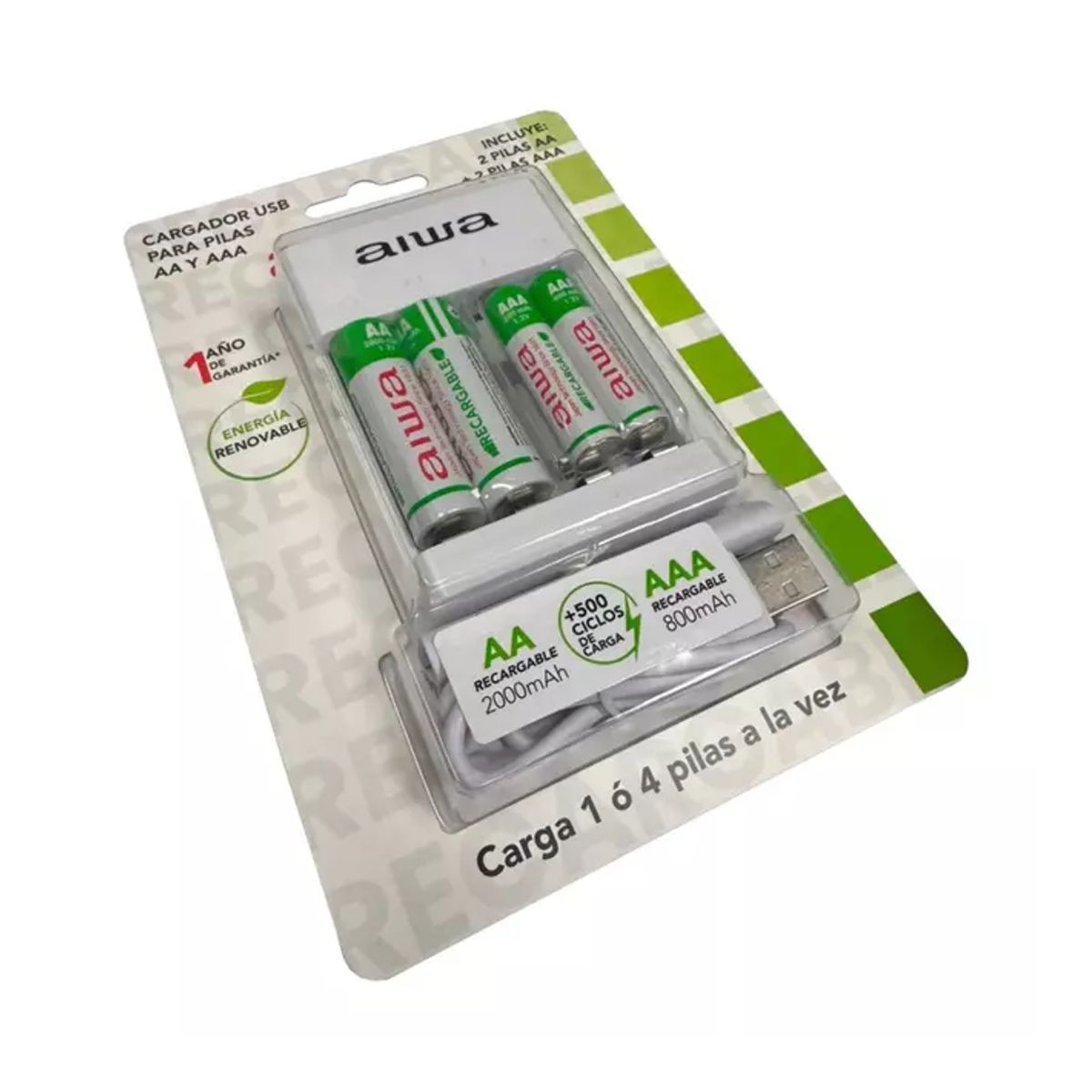 AIWA - Cargador De Pilas AA y AAA 4 Pilas Aiwa