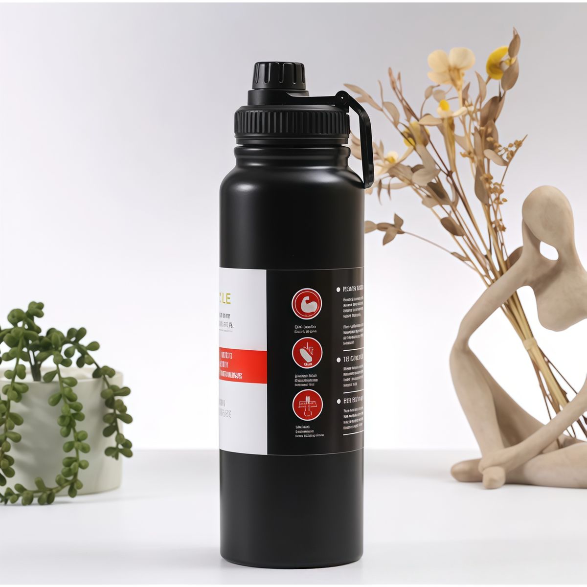 GENERICO - Termo Botella Agua Termica Acero Inoxidable 800ml Portátil Negro