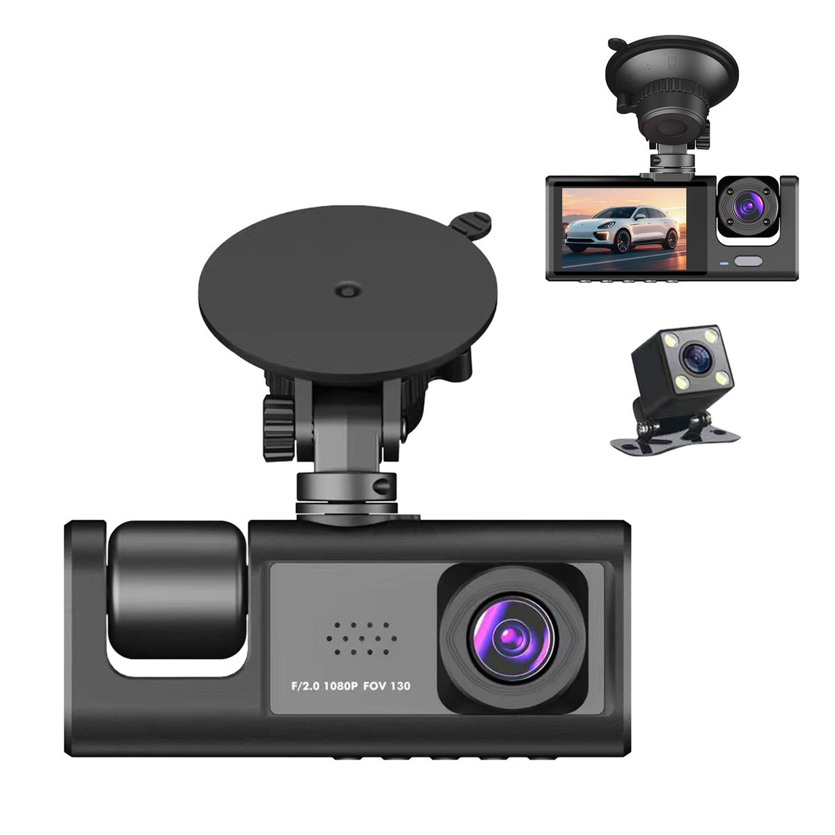 VIDITA - Cámara de Auto Universal Triple 3 Canales 1080P 2.0"