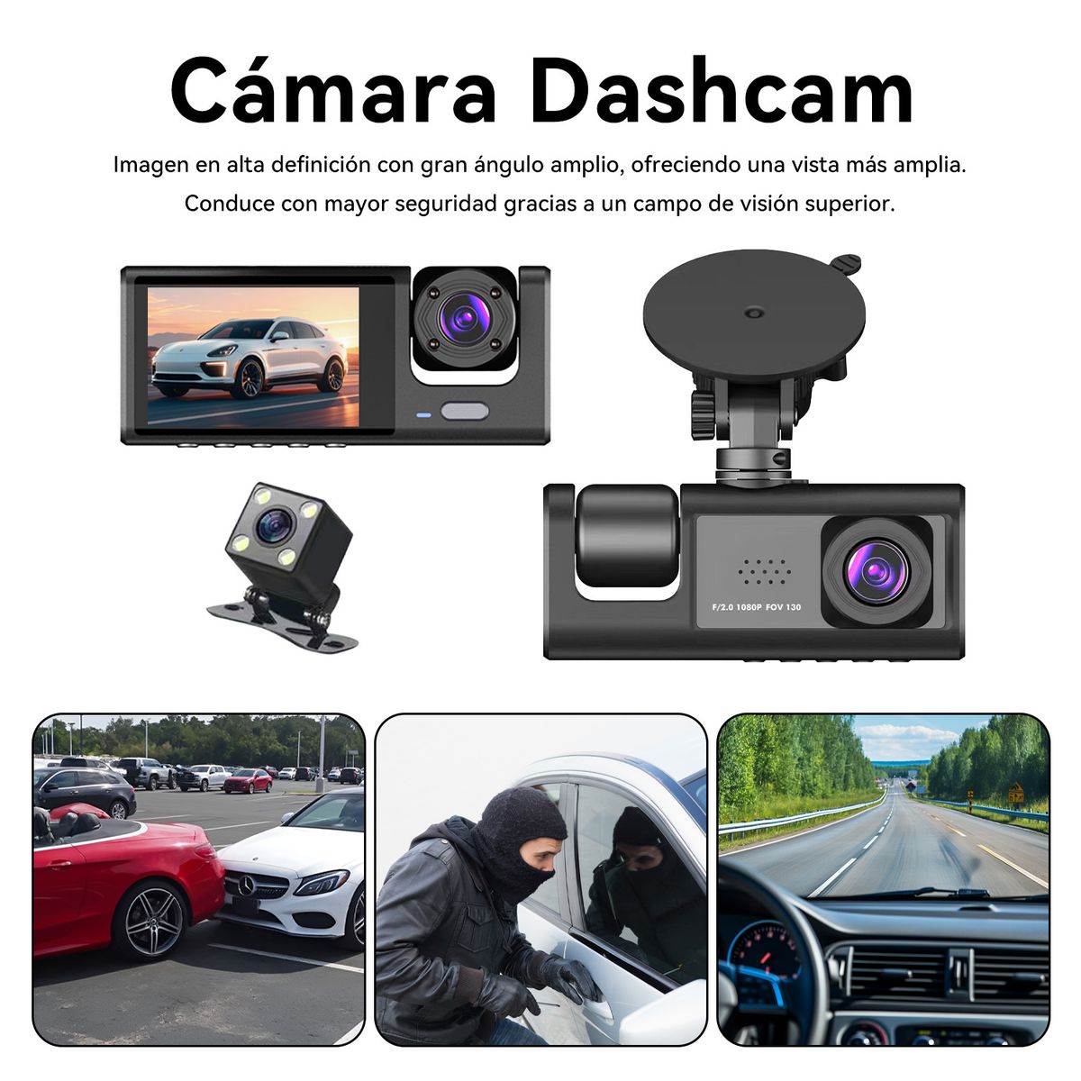 VIDITA - Cámara de Auto Universal Triple 3 Canales 1080P 2.0"