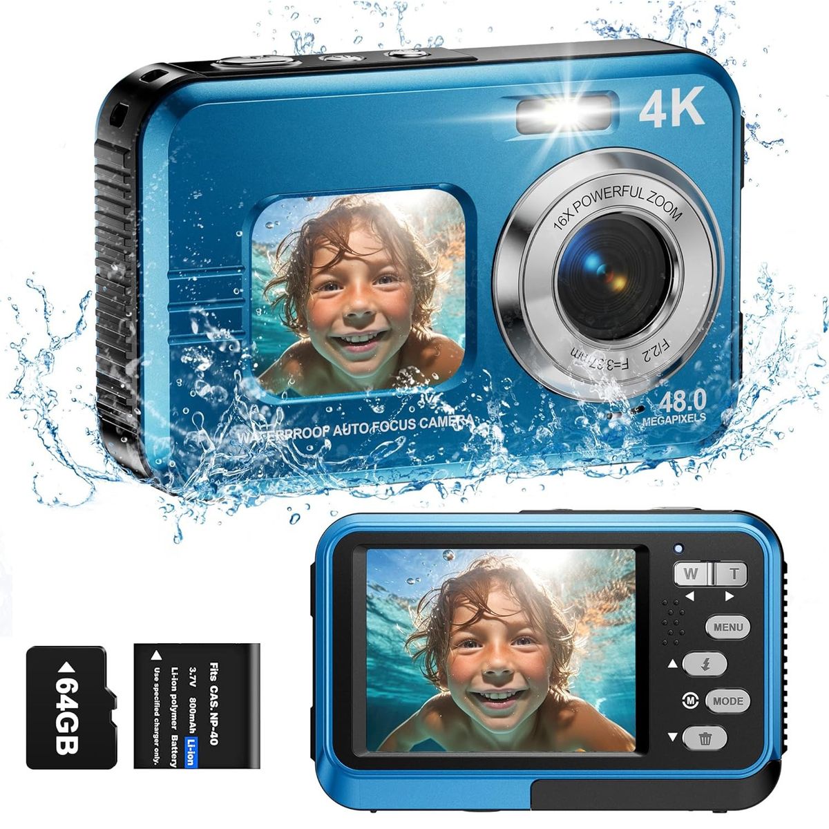 RENVMEXY - ¡Cámara 4K Sumergible 48MP IP68! Doble Pantalla, 60 Min Grabación