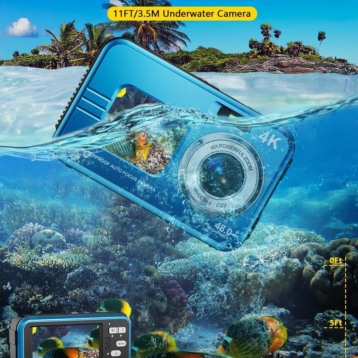 RENVMEXY - ¡Cámara 4K Sumergible 48MP IP68! Doble Pantalla, 60 Min Grabación