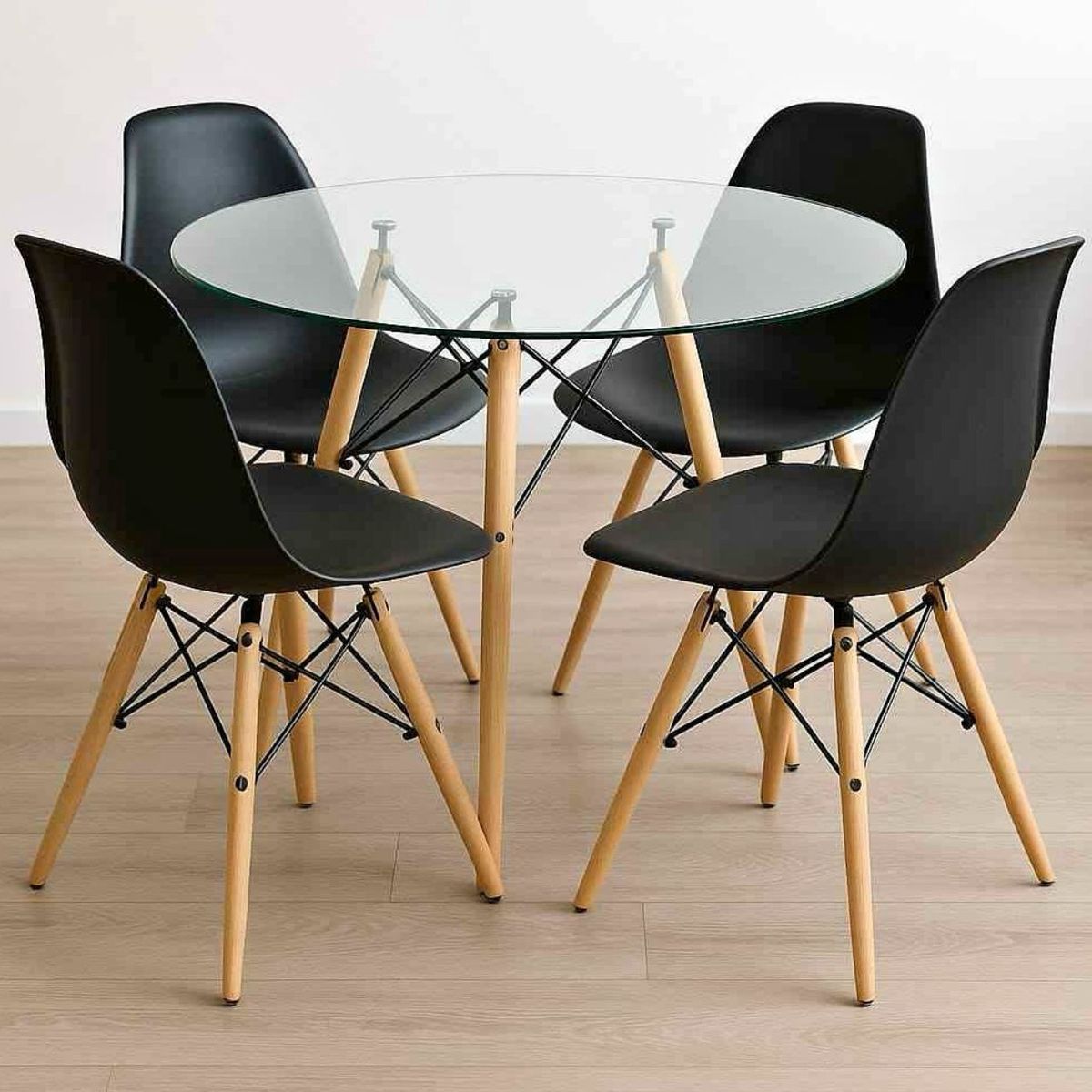 GENERICO - Juego De Comedor 4 Sillas Negras Eames + Mesa Redonda Eames De 80cm