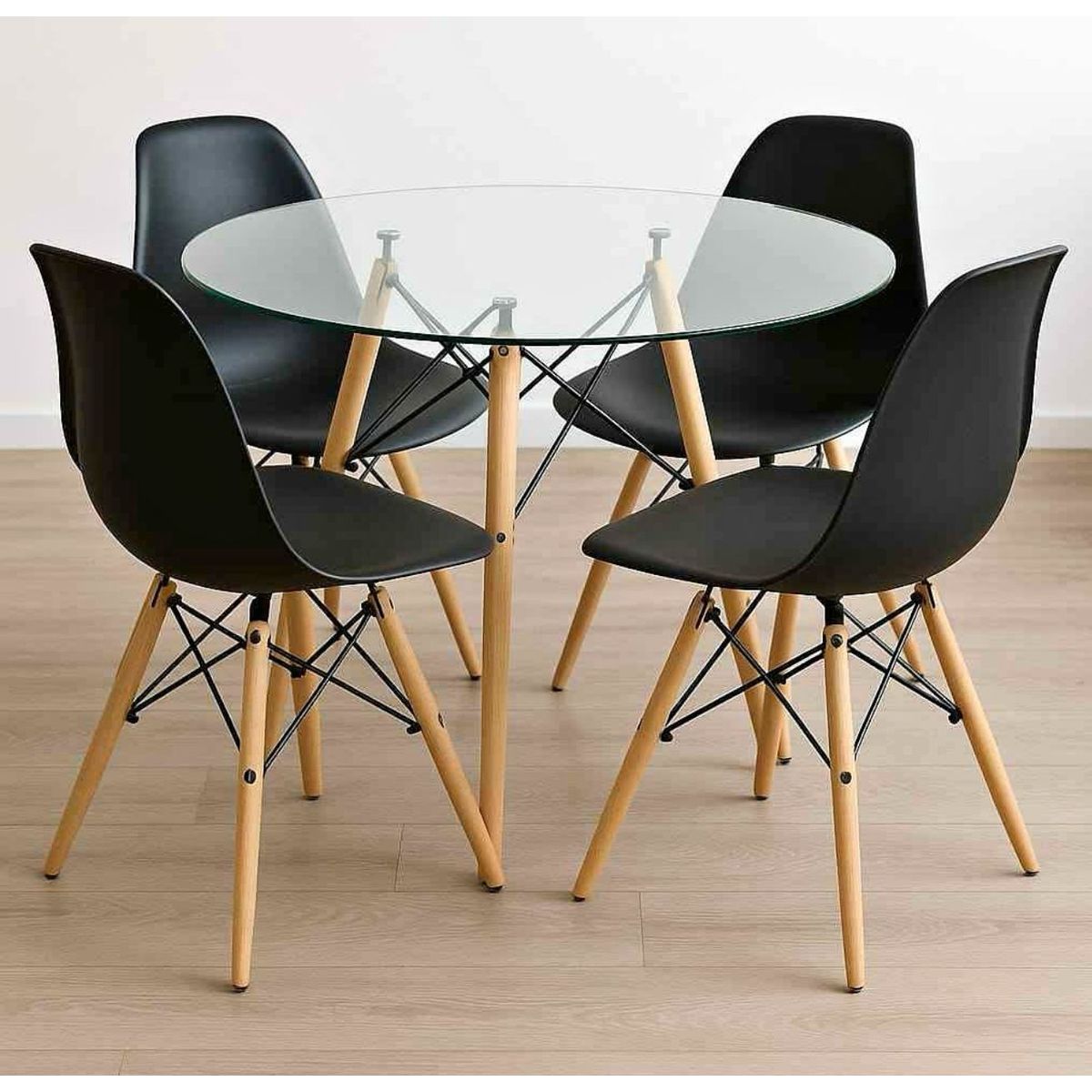 GENERICO - Juego De Comedor 4 Sillas Negras Eames + Mesa Redonda Eames De 80cm