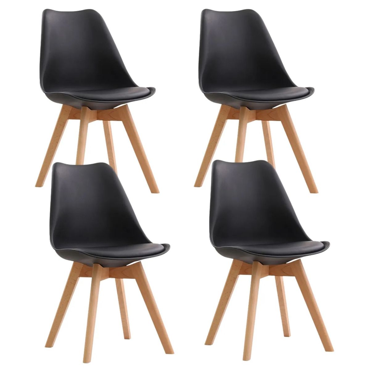 GENERICO - Pack 4 Sillas Tulip / Eames Acolchadas Estructura de la silla Negro