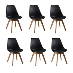 GENERICO - Pack 6 Sillas Tulip / Eames Acolchadas Estructura de la silla Negro