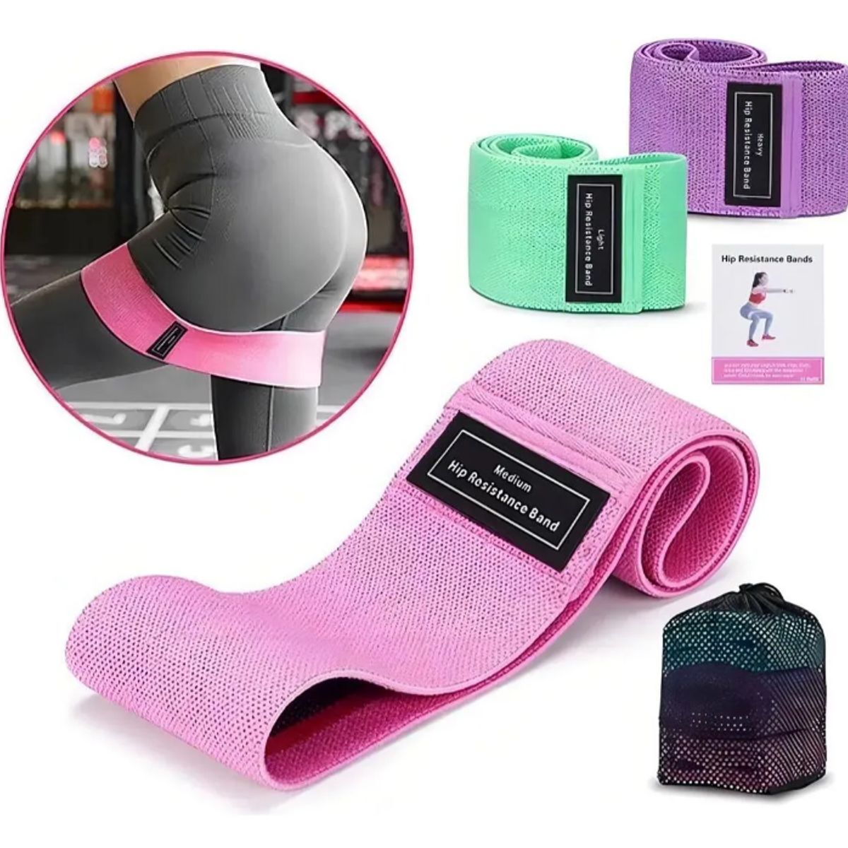 GENERICO - Bandas Elasticas Fitness Set 3 Resistencias Para Gluteos