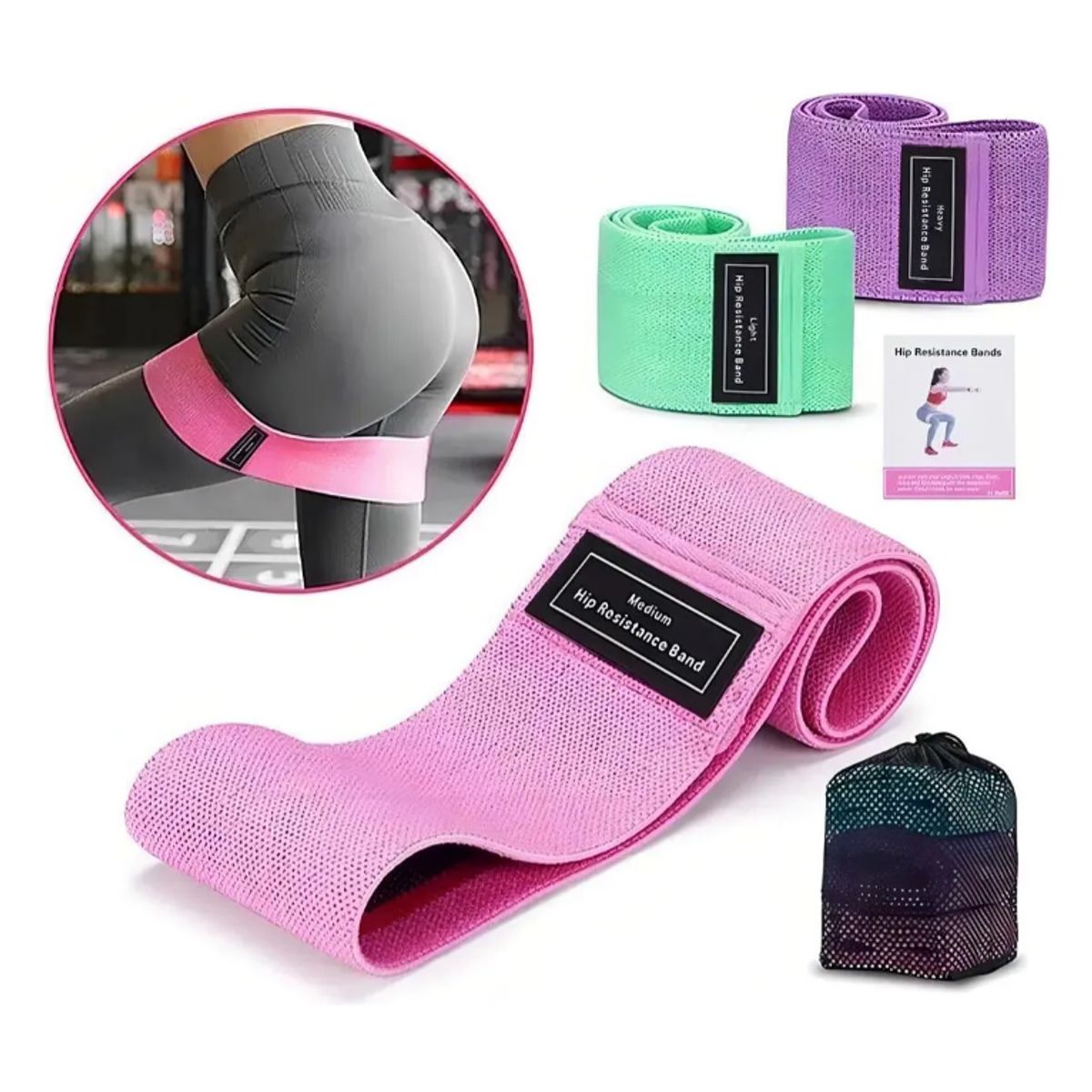 GENERICO - Bandas Elasticas Fitness Set 3 Resistencias Para Gluteos