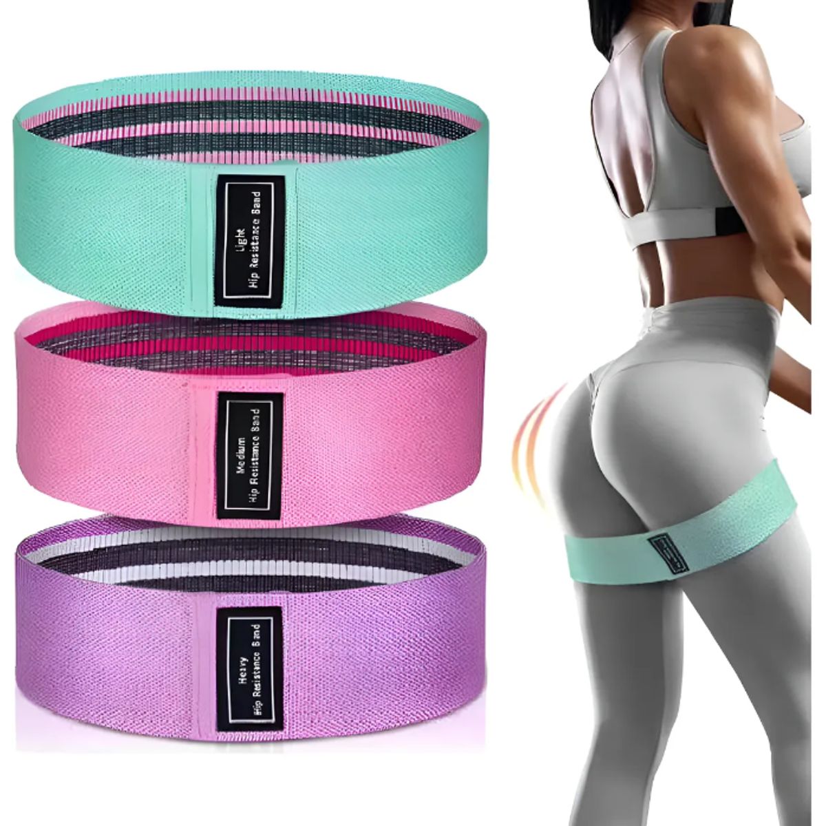 GENERICO - Bandas Elasticas Fitness Set 3 Resistencias Para Gluteos