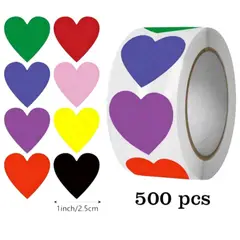 GENERICO - 500 Etiquetas Autoadhesivas Corazon Color 2,5 cm Rollo Pegatina
