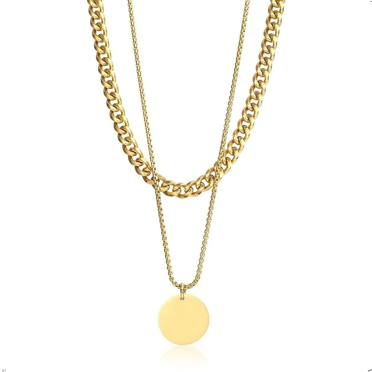 GENERICO - Collar Doble Con Dige Gold Acero Quirúrgico Hombre Moda