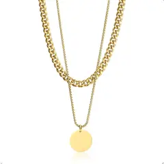 GENERICO - Collar Doble Con Dige Gold Acero Quirúrgico Hombre Moda
