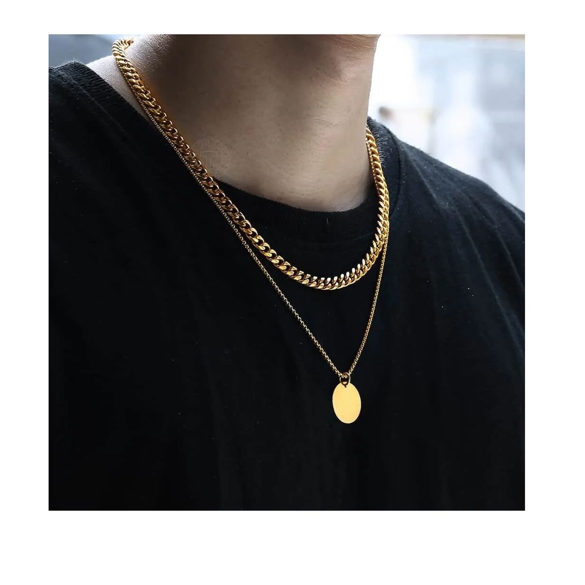 GENERICO - Collar Doble Con Dige Gold Acero Quirúrgico Hombre Moda