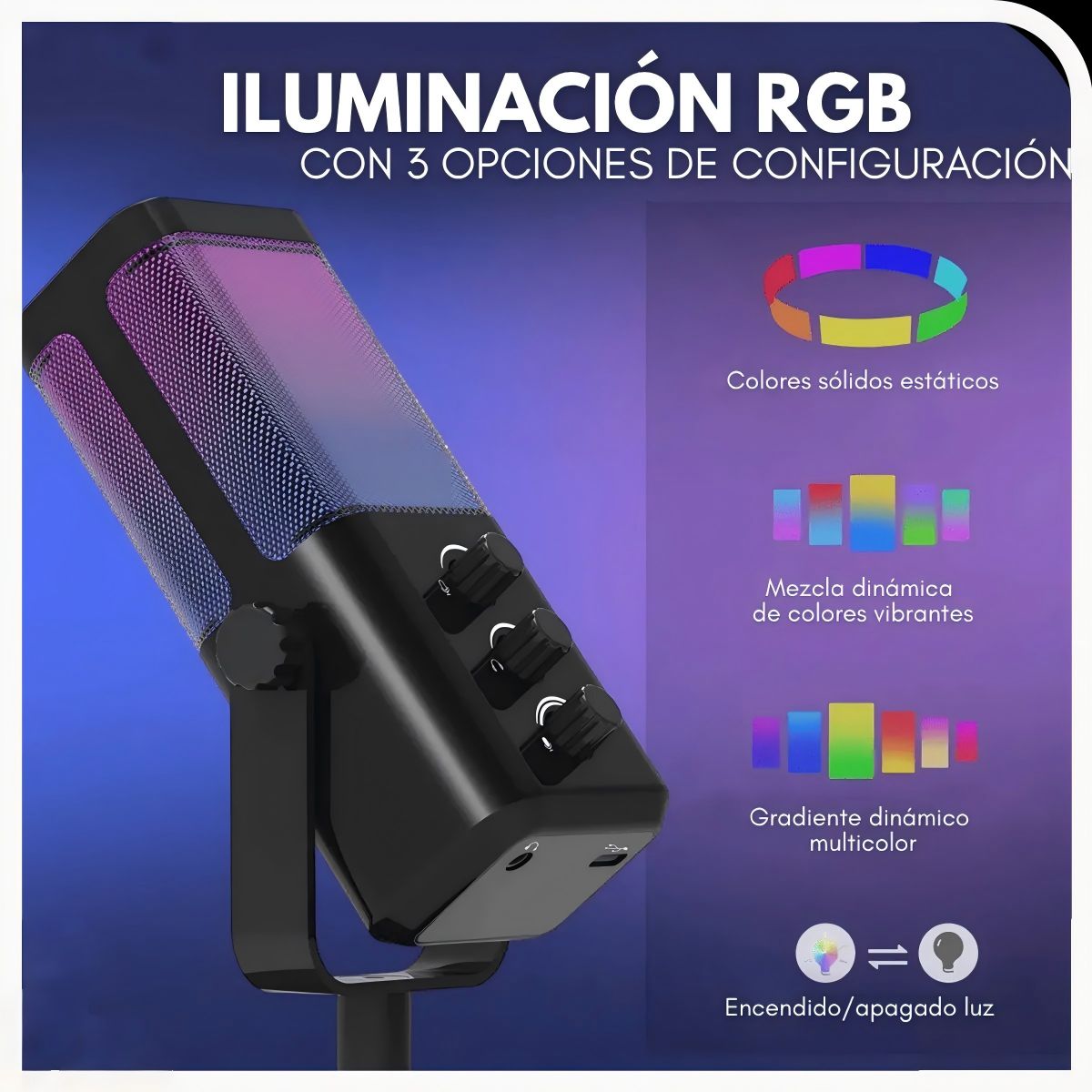 UMEXUS - Micrófono De Streaming Podcast Rgb  Gamer Color Negro