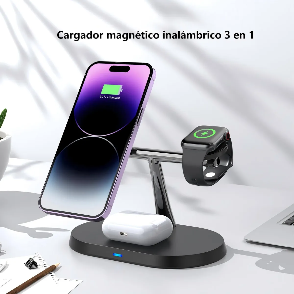 UMEXUS - Estación De Carga Rapida 3 En 1 Para iPhone Magsafe Negro