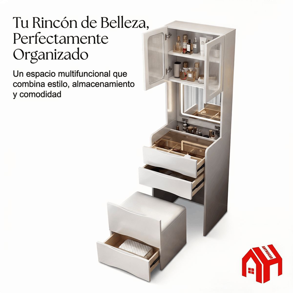 Tocador Lujo Espejo Tipo Velador Con Taburete Con Luz 160cm, marca ANYHOGAR - Foto Principal